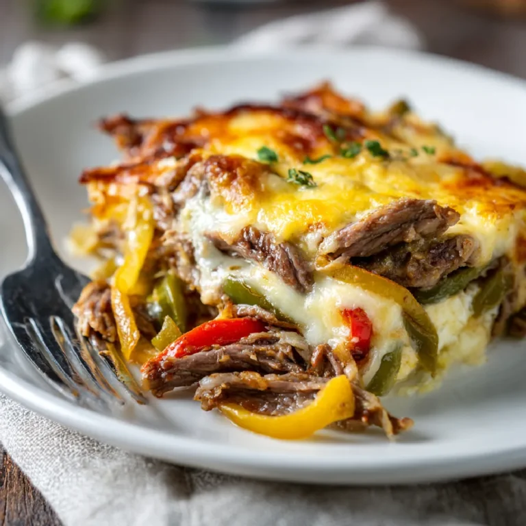 Philly Cheesesteak Casserole: The Ultimate Cozy Comfort Dish 3 Served Philly Cheesesteak Casserole slice
