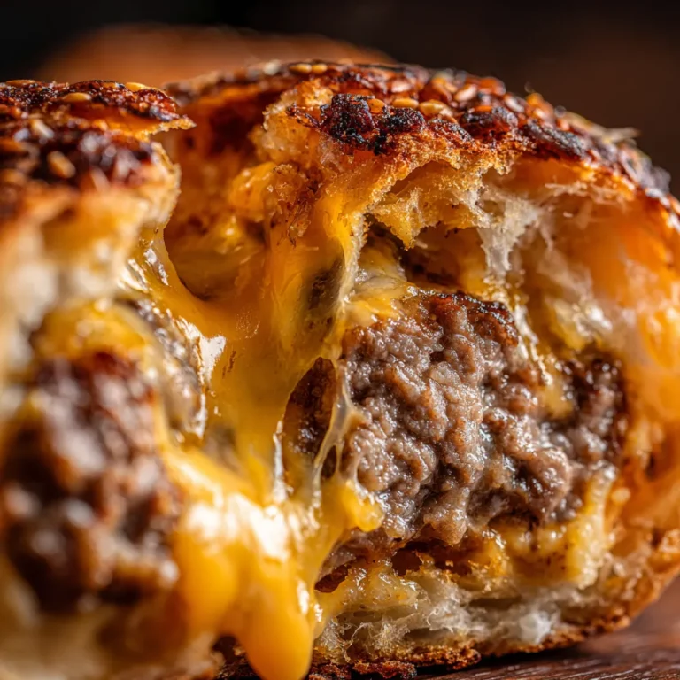 Garlic Parmesan Cheeseburger Bombs: A Flavorful Twist on Burgers 3 Garlic parmesan cheeseburger bomb broken open with cheese pull