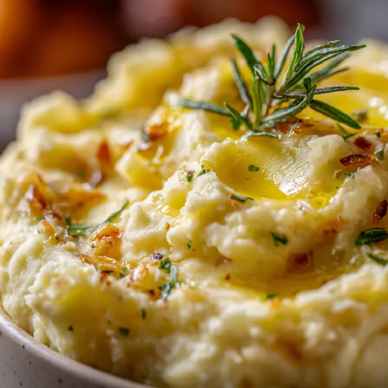 Rosemary Garlic Mashed Potatoes: Creamy Comfort with Flavor 3 Creamy mashed potatoes with rosemary and garlic in rich detail