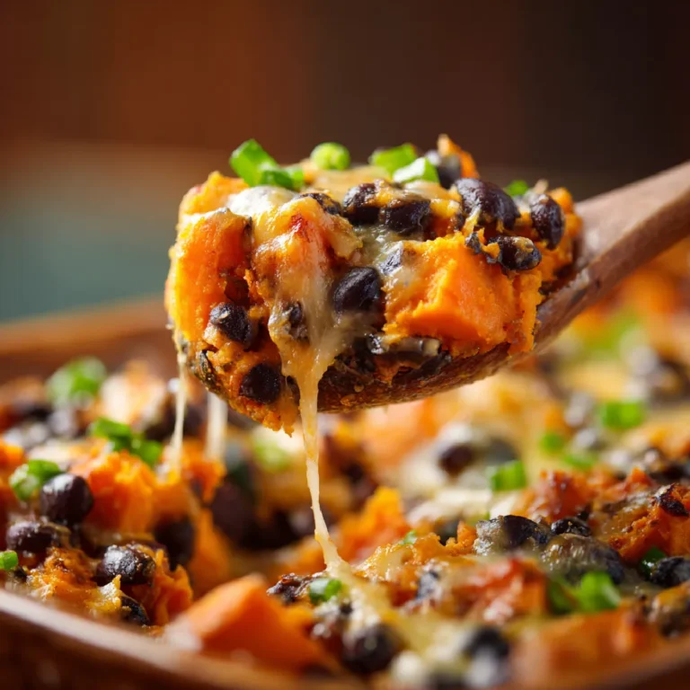 Sweet Potato Black Bean Casserole: A Cozy and Flavor-Packed Family Favorite 3 Vegetarian sweet potato casserole with black beans being served