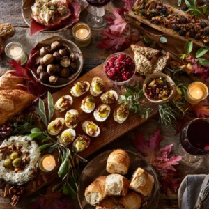 Fall-themed holiday appetizer spread for Thanksgiving