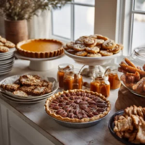 Thanksgiving dessert table with assorted treats