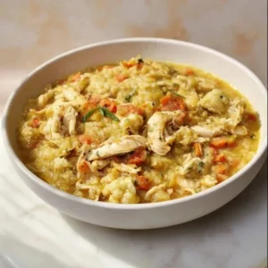 Anti-Inflammatory Cauliflower Chicken Soup Recipe 2 Bowl of anti-inflammatory cauliflower chicken soup garnished with herbs