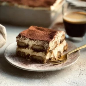 Authentic Italian tiramisu with layers of espresso and mascarpone cheese.
