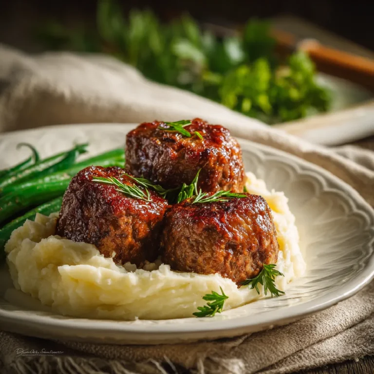 Plate of cheddar-stuffed meatloaf morsels with parsley garnish