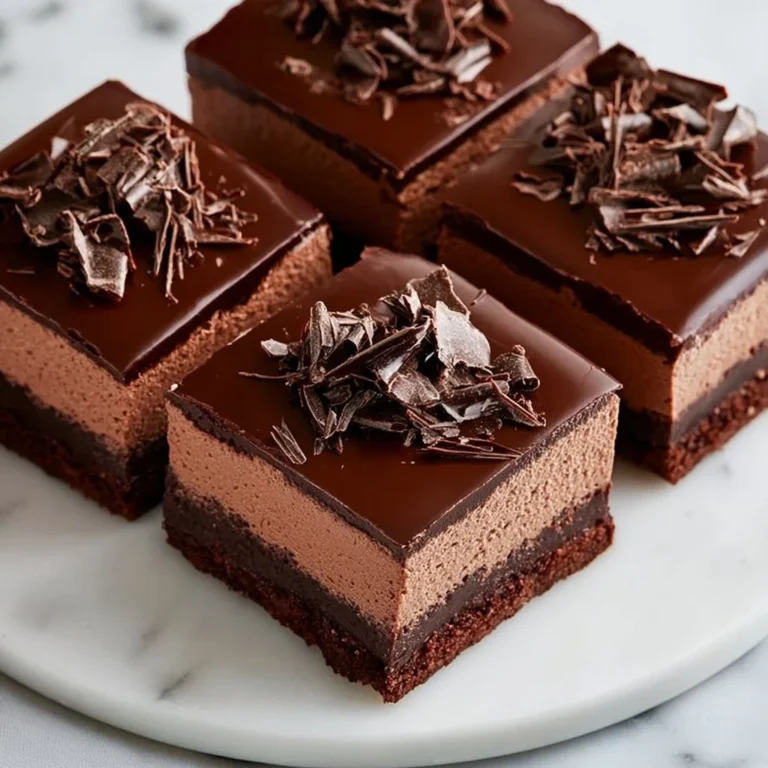 Decadent chocolate mousse brownies topped with creamy chocolate layers.