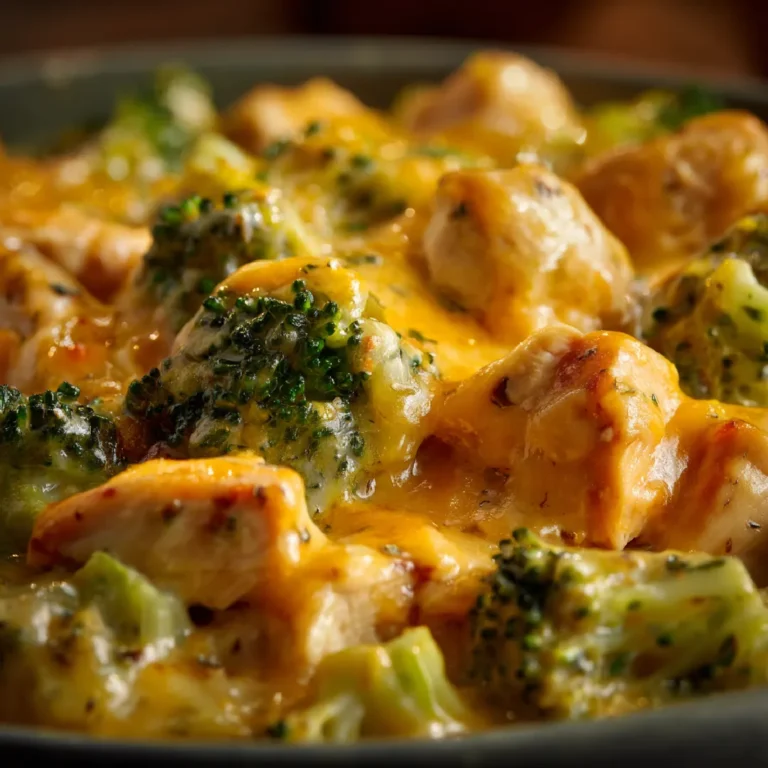 Cheesy chicken broccoli detail from slow cooker dinner
