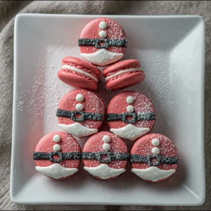 Santa macarons with Disney Christmas decorations in flat-lay style