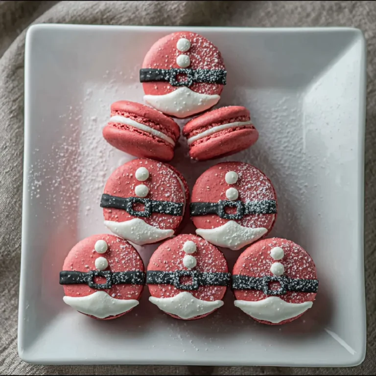 Santa macarons with Disney Christmas decorations in flat-lay style