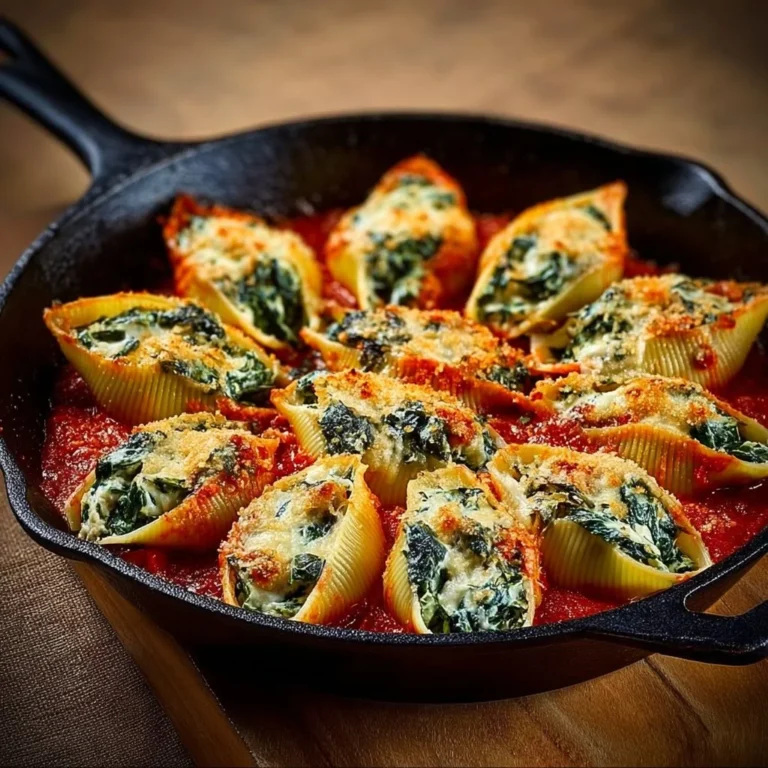 Delicious spinach and ricotta stuffed shells served in a rich tomato sauce.