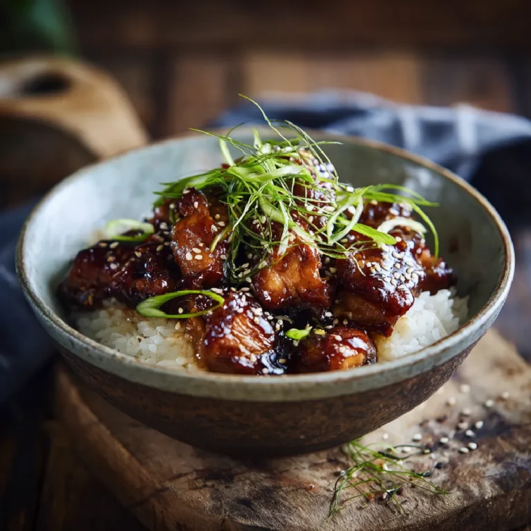 Sticky Chicken Rice Bowl: A Flavorful Comfort in Every Bite 3 Close-up of sticky glazed chicken with rice and sesame