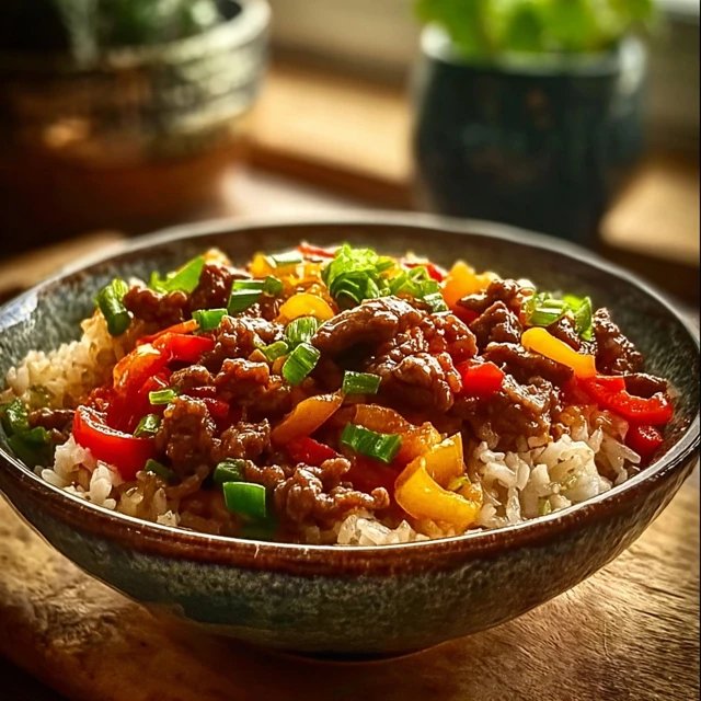 Healthy Beef and Pepper Rice Bowl