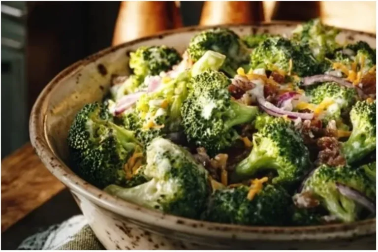 Delicious bowl of the best broccoli salad with fresh ingredients