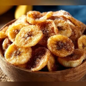 Cinnamon-Sugar Air Fryer Banana Chips 2 Cinnamon-sugar air fryer banana chips served in a bowl