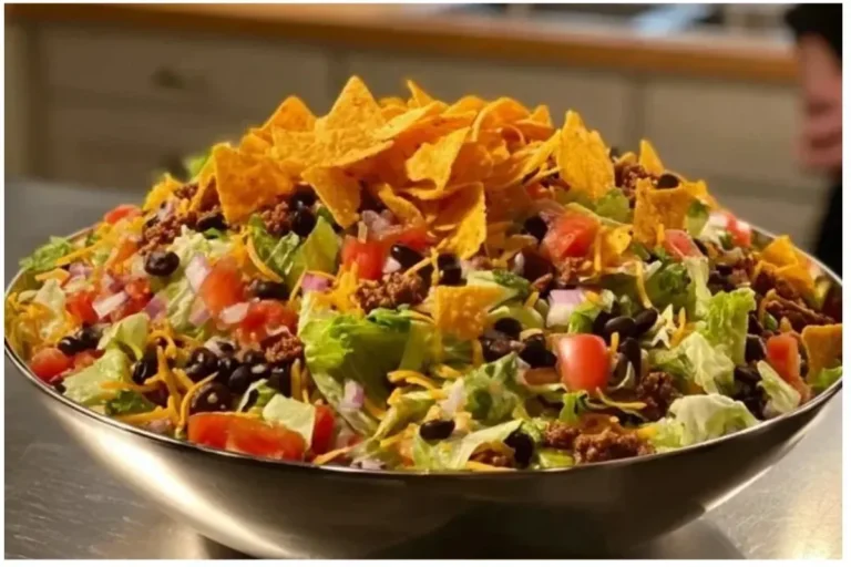 Delicious Doritos Taco Salad with vibrant toppings and crunchy Doritos