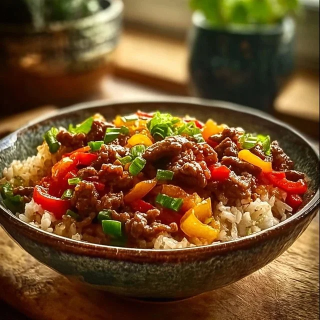 Healthy Beef and Pepper Rice Bowl