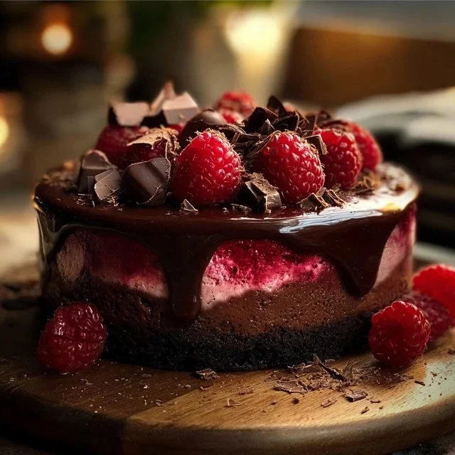 Indulge in Decadent Dark Chocolate Raspberry Cheesecake