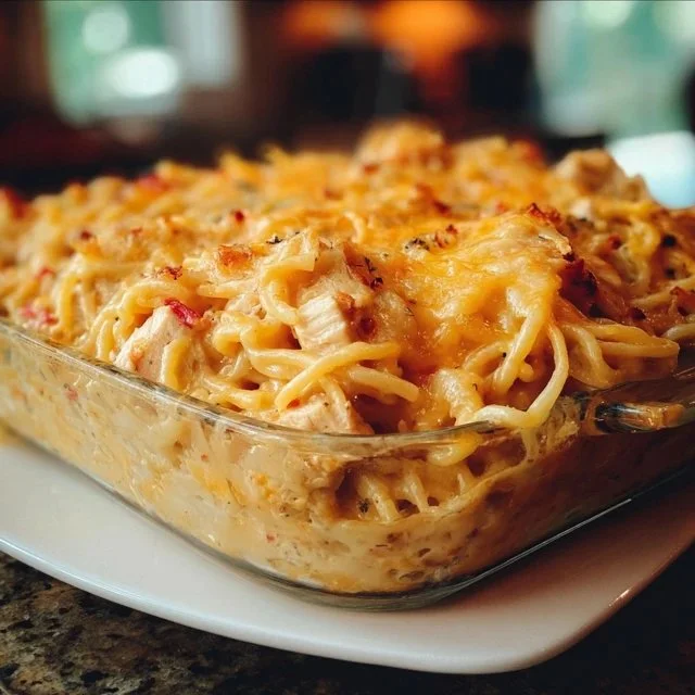 Spicy Southern Cheesy Chicken Spaghetti Casserole
