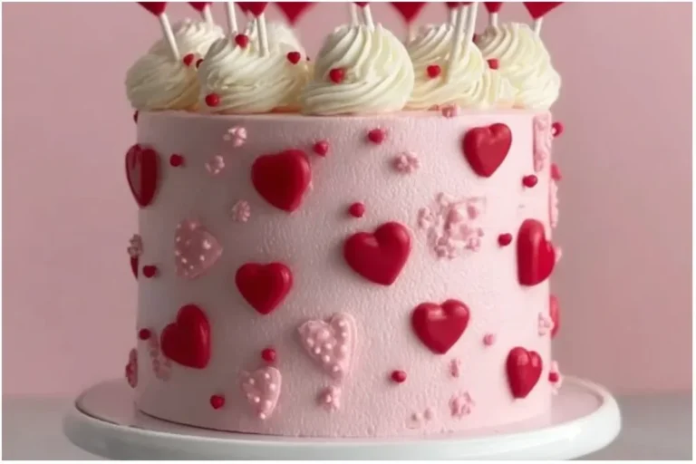 Colorful Valentine's Day lollipop cake decorated with heart-shaped lollipops