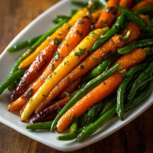 Honey Glazed Carrots & Green Beans 2 Plate of honey glazed carrots and green beans cooked to perfection