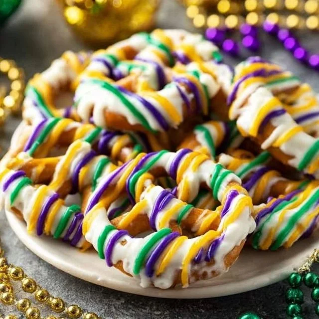 Mardi Gras Candy Melt Pretzels