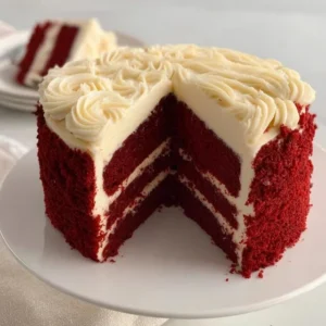 Red Velvet Cake with Cream Cheese Frosting 2 Slice of red velvet cake topped with smooth cream cheese frosting