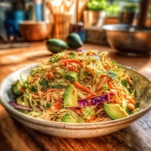 Shredded Thai Salad with Avocado 2 Shredded Thai salad with avocado, showcasing vibrant colors and healthy ingredients.
